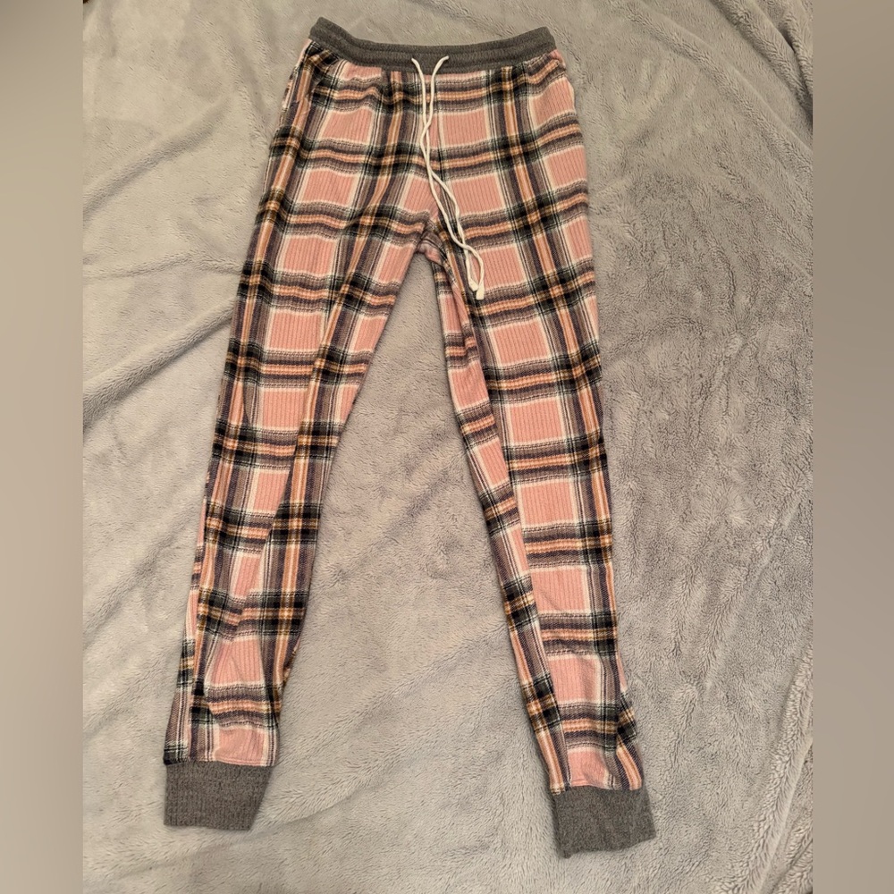 Cuddl Dud Pink and Gray Plaid Lounge Pants with Drawstring Size Estimate Small‎